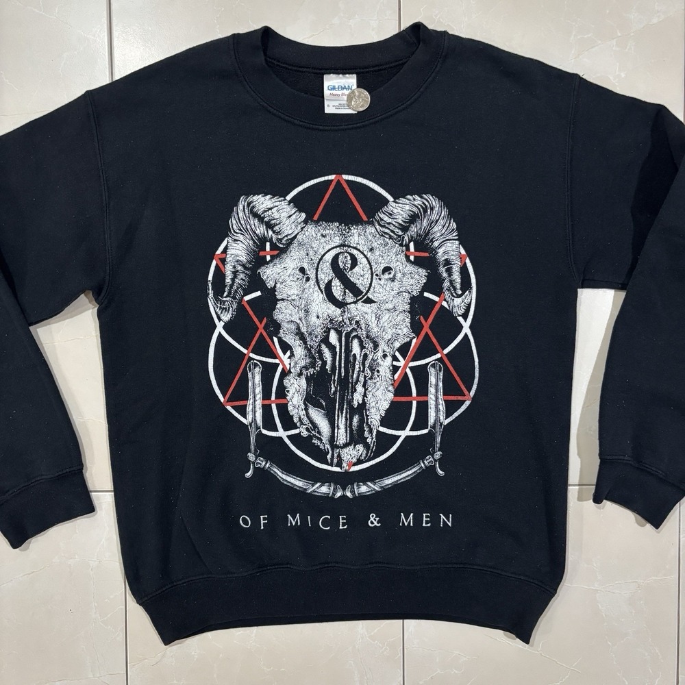 Of Mice & Men Sweatshirt Mens Small Black Gildan Pentagram Goat Skull Fleece